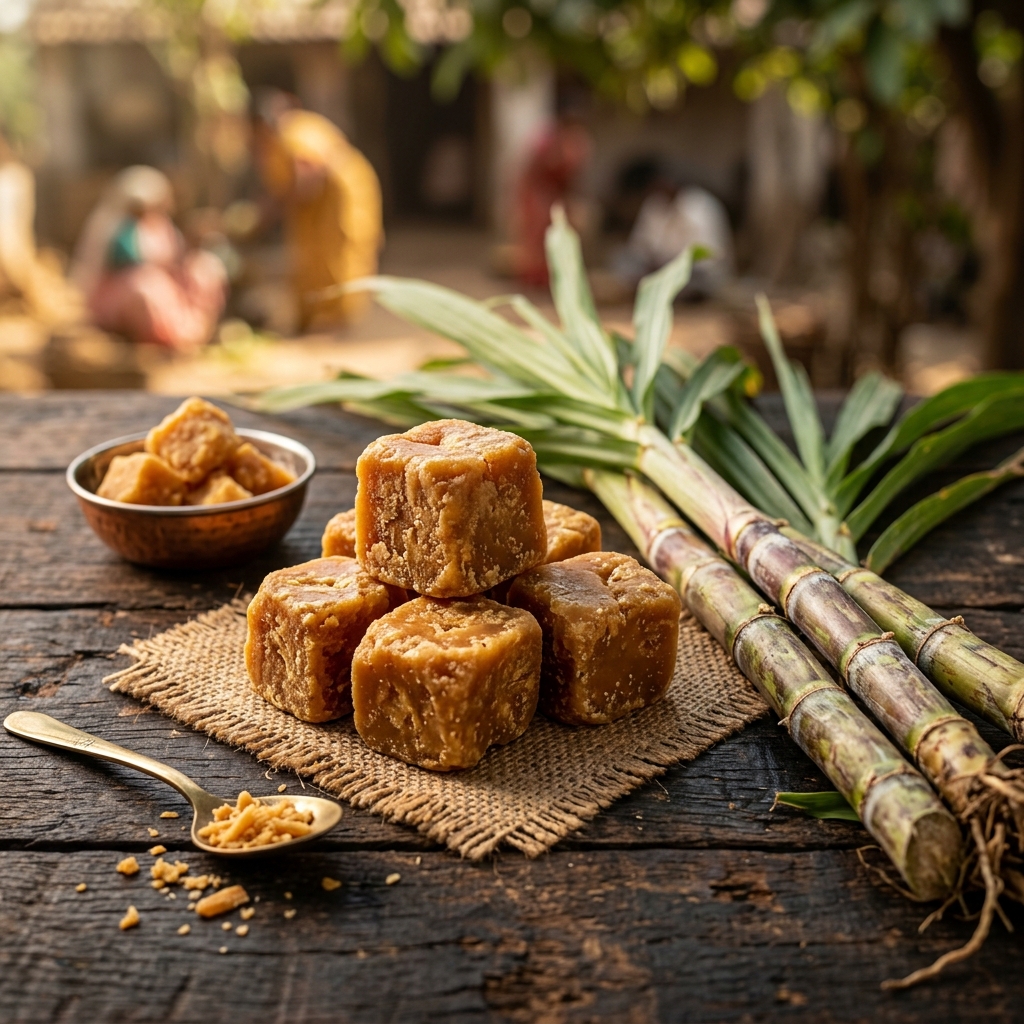 Traditional block and powdered organic jaggery